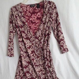 New York & Co Dress True Wrap 3/4 Sleeve Burgundy Red